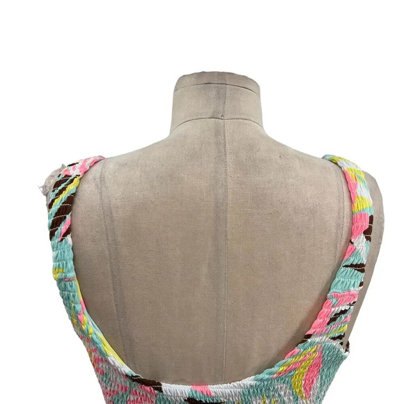 Maaji Smocked Twist Front Bikini Top Blue Palm Tree Tropical Print Size Medium - Picture 6 of 11